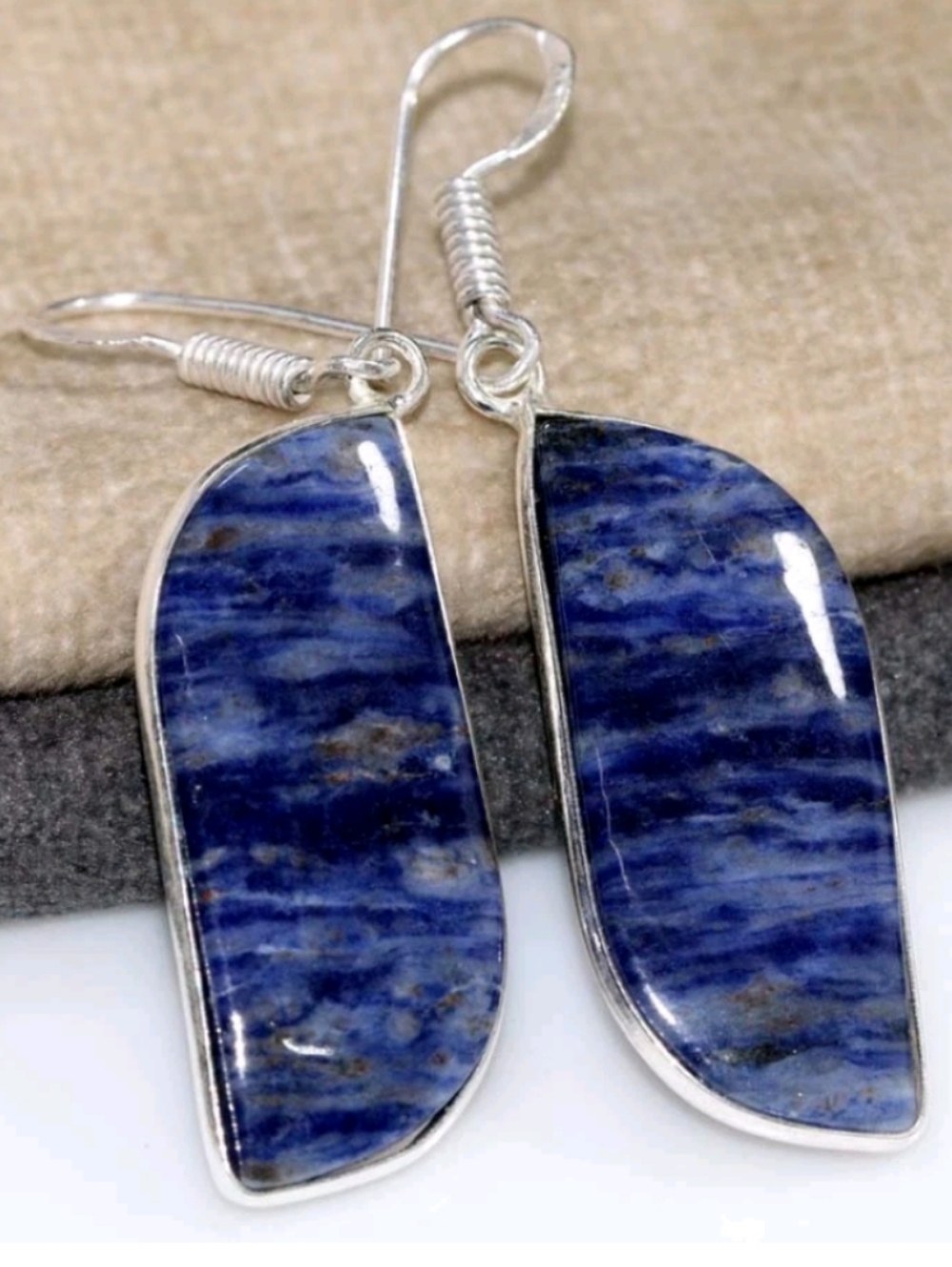 Sodalite Gemstone 925 Sterling Silver Handmade Drop Dangle Earrings